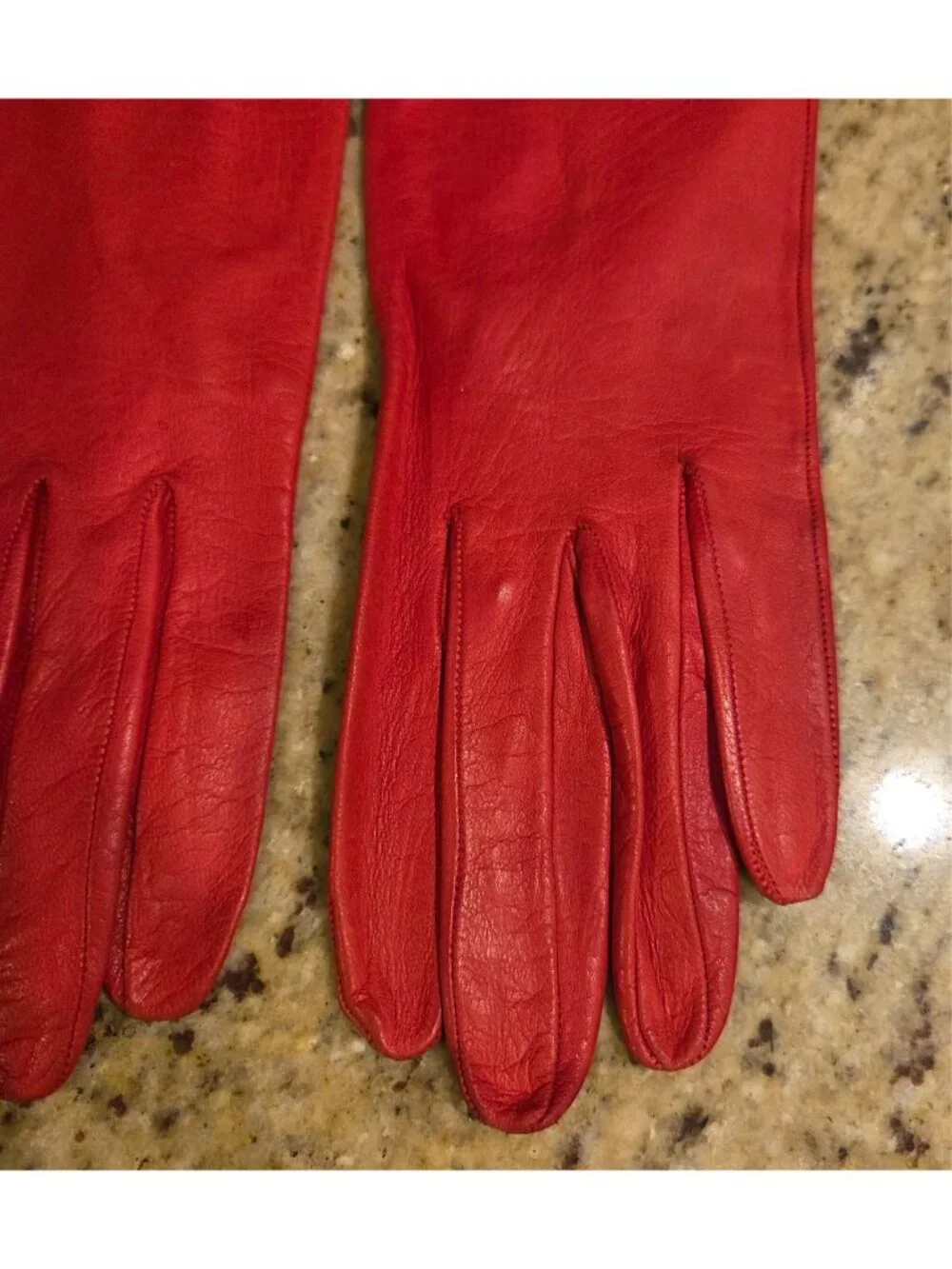 Vintage Womens Size M Red Soft Leather Formal Gloves Eyelet Wrist Italy